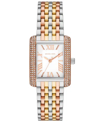 Michael Kors Women's Emery Three-hand Tri-tone Stainless Steel Watch 33 X 27mm In Rose Gold