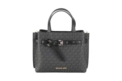 Michael Kors Women's Emilia Small Signature Pvc Satchel Crossbody Handbag Purse In Black