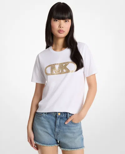 Michael Kors Women's Empire Stud Classic Crewneck T-shirt In White