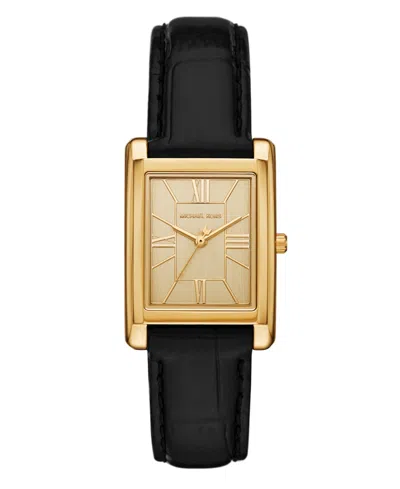 Michael Kors Women's Essex Three-hand Black Leather Watch, 26x36mm
