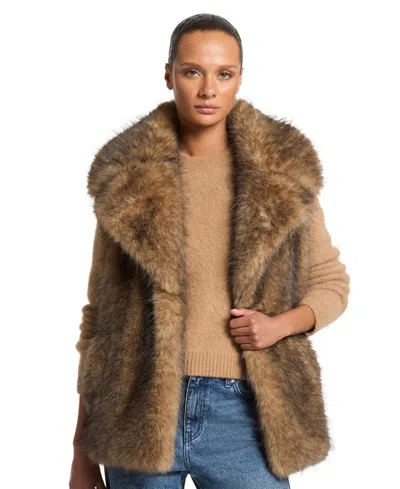 Michael Kors Women's Faux-fur Long Vest In Brown