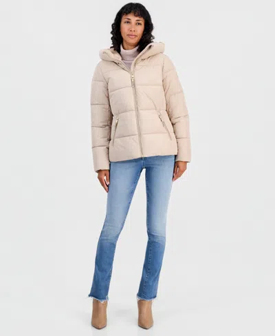 Michael Kors Women's Faux-fur-trim Hooded Puffer Coat In Neutral
