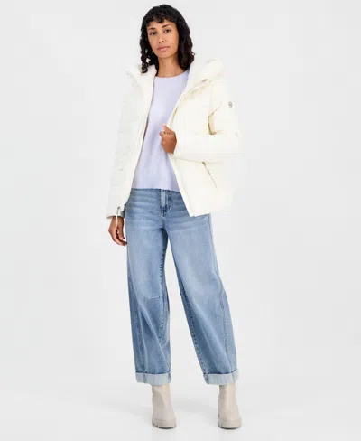 Michael Kors Women's Faux-fur-trim Hooded Puffer Coat In White