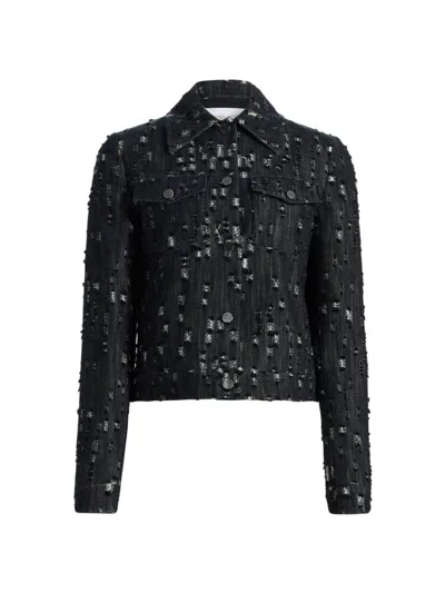 Michael Kors Women's Frayed Denim Jacket In Black