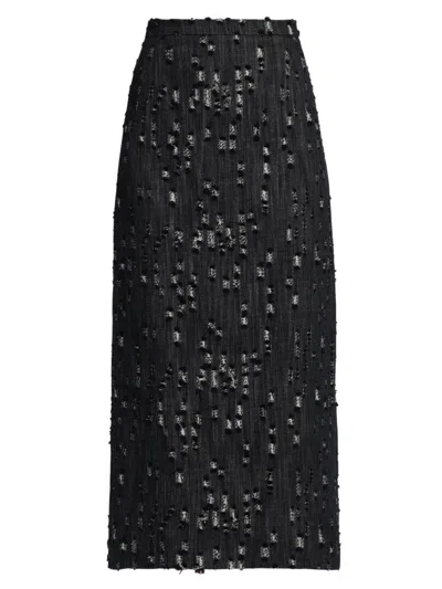 Michael Kors Women's Frayed Denim Pencil Midi-skirt In Black