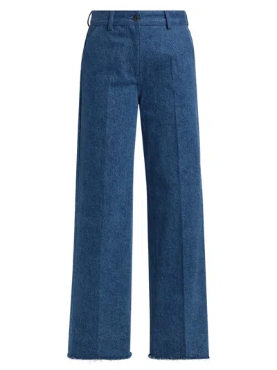 Michael Kors Women's Frayed Wide-leg Crop Jeans In Blue