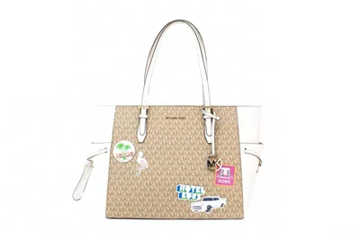 Michael Kors Women's Gilly Travel Miami Print Pvc Tote Handbag Purse Large In Light Cream In Beige
