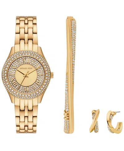 Michael Kors Women's Harlowe Three-hand Gold-tone Stainless Steel Watch Set, 33mm