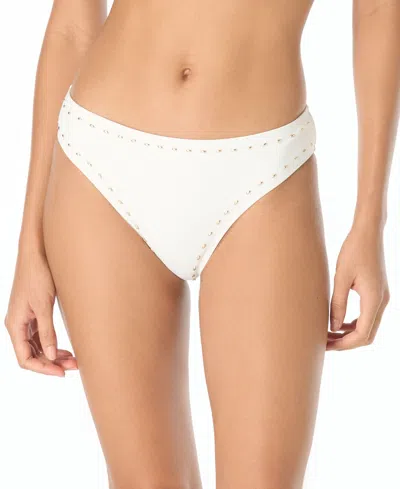 Michael Kors Women's High-leg Pull-on Bikini Bottoms In White