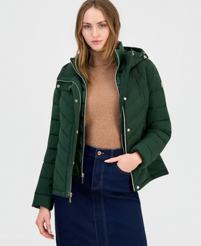 Michael Kors Women's Hooded Bibbed Packable Puffer Coat In Dark Moss