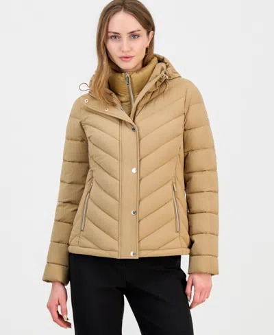 Michael Kors Women's Hooded Bibbed Packable Puffer Coat In Dk Camel