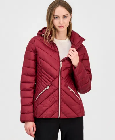 Michael Kors Women's Hooded Packable Puffer Coat In Deep Red