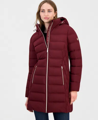 Michael Kors Women's Hooded Packable Puffer Coat, Macy's Exclusive In Burgundy