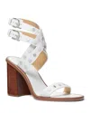 Michael Kors Irene Studded Leather Block Heel Sandal In Optic White