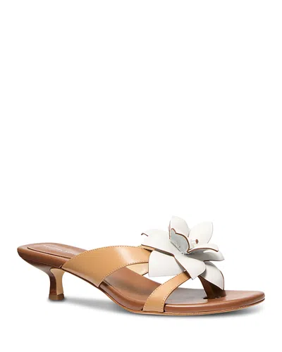 Michael Kors Jacie Floral Embellished Leather Kitten Heel Sandal In Brown