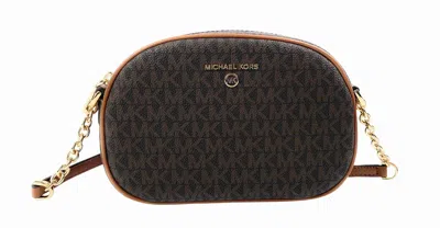 Michael Kors Women's Jet Set Charm Mk Signature Crossbody Bag In Brown Mk/gold