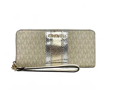 Michael Kors Women's Jet Set Travel Center Stripe Signature Continental Wallet In Vanilla Pale Gold In Multi