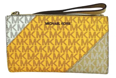 Michael Kors Women's Jet Set Travel Mk Logo Stripe Wristlet Wallet In Luggage/multi