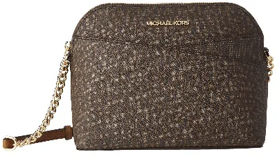 Michael Kors Women's Jet Set Travel Mk Signature Dome Crossbody Bag In Vanilla Mk/gold
