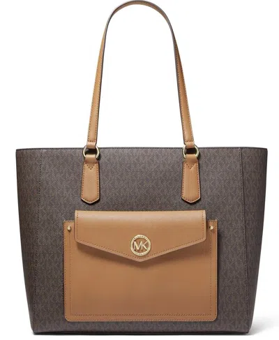 Michael Kors Women's Joey Mk Signature Tz Snap Pocket Tote In Brown