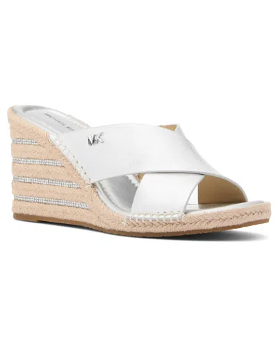 Michael Kors Women's Kenzie Slip- On Wedge Sandals In Silver