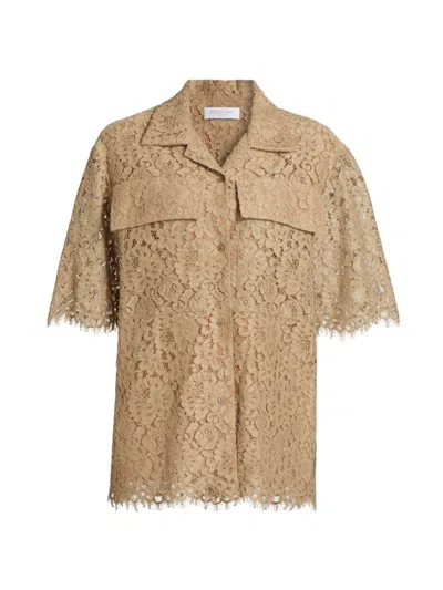 Michael Kors Floral Lace Camp Shirt In Sand