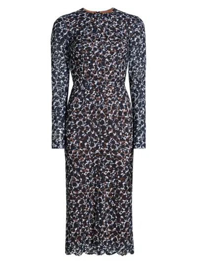 Michael Kors Collection Shadow Floral Lace Long Sleeve Sheath Dress In Black