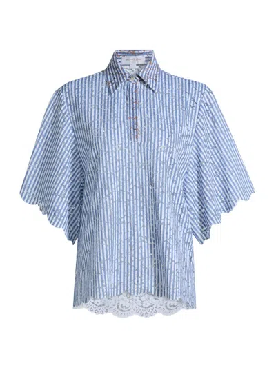 Michael Kors Women's Lace Short-sleeve Shirt In Blue