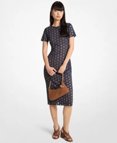 Michael Kors Laser Cut Mirror Scuba Midi Dress In Multi