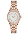 Michael Kors Women's Lauryn Rose Gold-tone Stainless Steel Bracelet Watch 33mm In Rose Gold