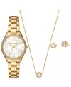 Michael Kors Lauryn Gold-tone Ladies Watch Earrings And Necklace Gift Set In Gold