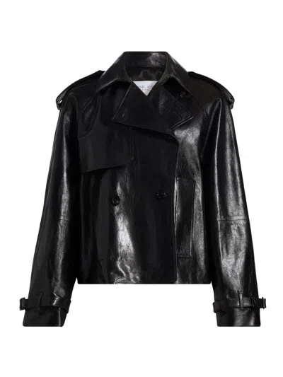 Michael Kors Women's Leather Oversized Crop Trench Coat In Black