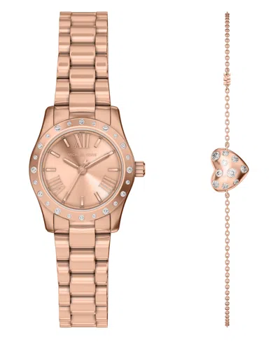 Michael Kors Women's Lexington Three-hand Rose Gold-tone Stainless Steel Watch And Jewelry Set, 26mm