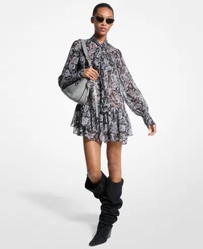 Michael Kors Women's Long Sleeve Printed Mini Dress In Gray