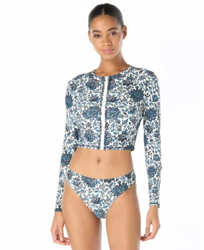 Michael Kors Women's Long-sleeve Cropped Rashguard In Blue