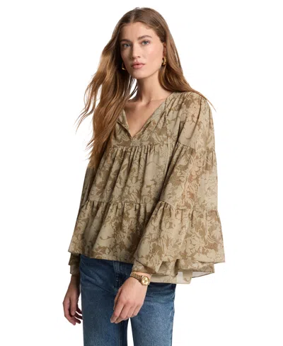 Michael Kors Women's Long-sleeve Tie-neck Floral Blouse In Brown