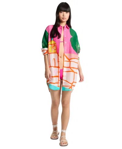 Michael Kors Women's Long-sleeve Tropez Printed Shirt Dress In Multi