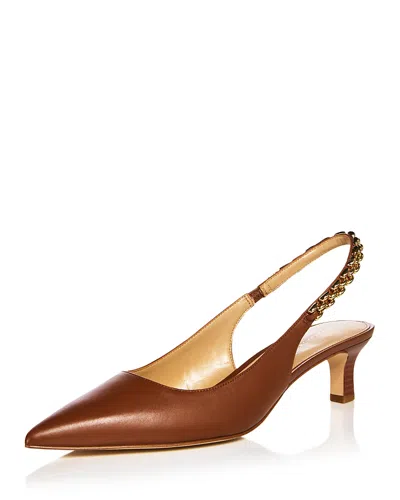 Michael Kors Marcia Slingback Luggage Kitten Pump In Brown