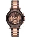 Michael Kors Women's Maren Chronograph Chocolate And Rose Gold-tone Stainless Steel Watch 40mm In Two-tone