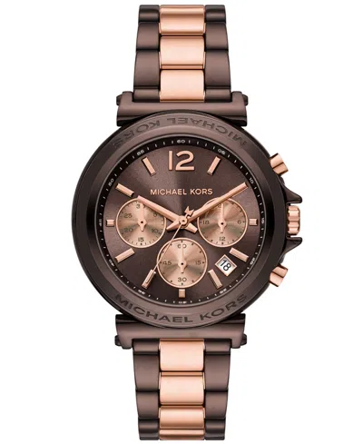 Michael Kors Women's Maren Chronograph Chocolate And Rose Gold-tone Stainless Steel Watch 40mm In Two-tone