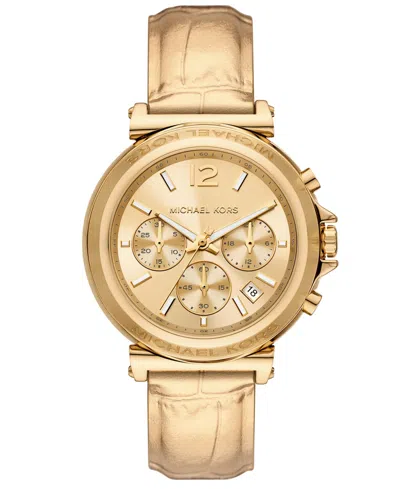 Michael Kors Women's Maren Chronograph Gold Metallic Leather Watch 40mm In Gold-tone