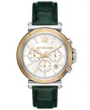 Michael Kors Oversized Maren Silver-tone And Crocodile Embossed Leather Watch In Green