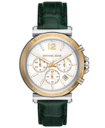 Michael Kors Oversized Maren Silver-tone And Crocodile Embossed Leather Watch In Green