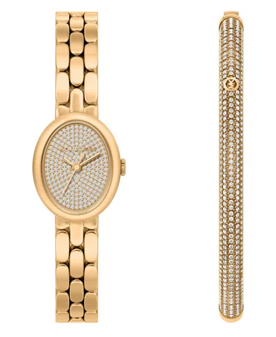 Michael Kors Women's Maude Three-hand Gold-tone Stainless Steel Watch And Bracelet Set, 21mm In Metallic