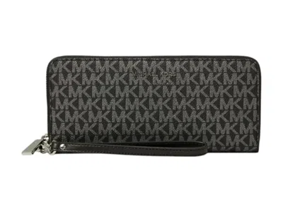 Pre-owned Michael Kors Women's  Jet Set Travel Continental Wristlet In Black/silver In Multi