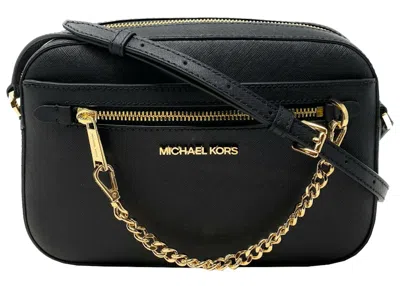 Pre-owned Michael Kors Women's  Jet Set Zip Chain Crossbody Bag Large In Black/gold