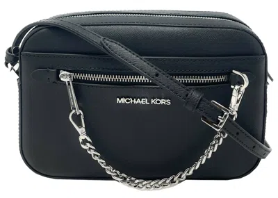 Pre-owned Michael Kors Women's  Jet Set Zip Chain Crossbody Bag Large In Black/silver