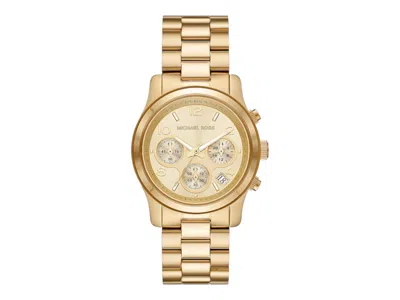 Pre-owned Michael Kors Women's  Runway Chronograph Mk7323 Watch In Stainless Steel In Silver