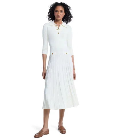 Michael Kors Women's Midi Stretch-knit Polo Dress In Bone