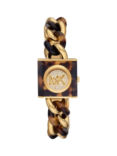 Michael Kors Women's Mk Chain Lock Goldtone, Rhinestone & Tortoiseshell Watch